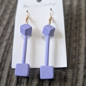 purple geometric drop earrings, featuring two cubes in a lavender or light...